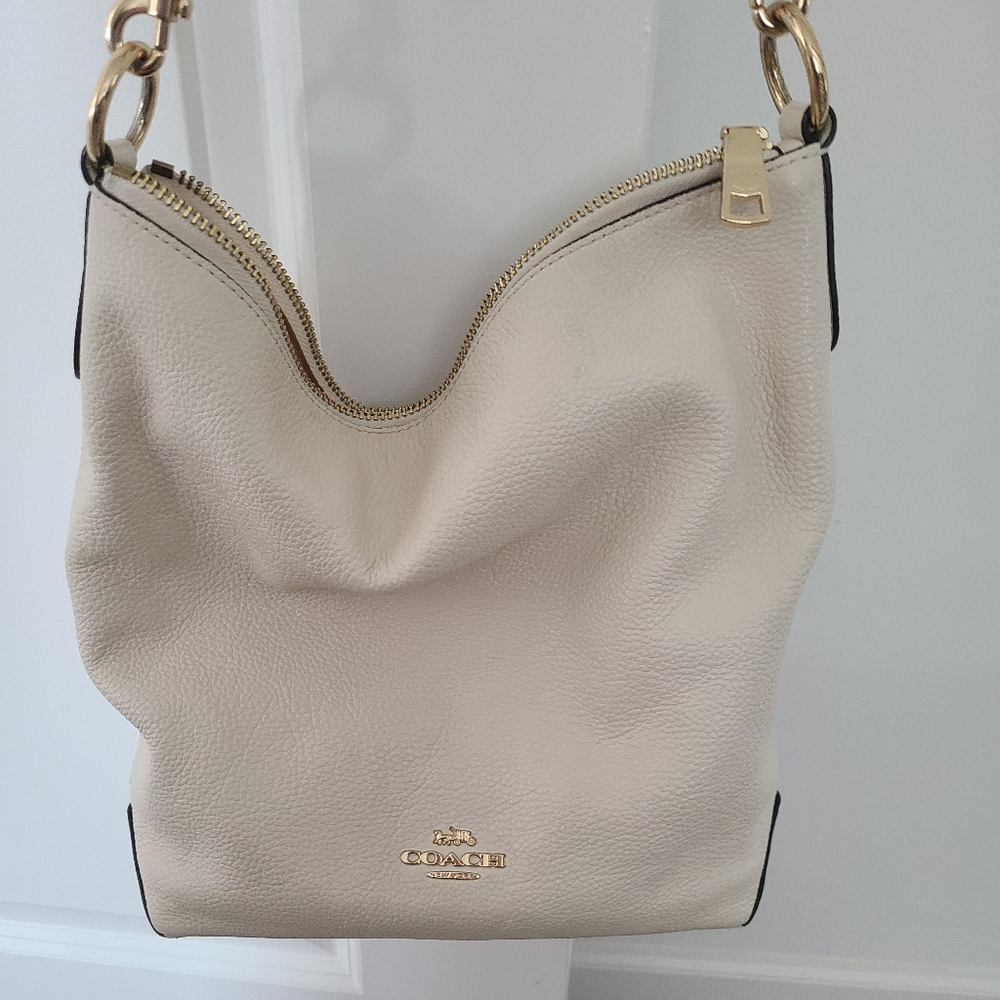 Coach Cream Shoulder Bag with Gold-Toned Logo
